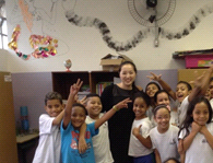Dr. Gail Chan from the Good Behavior Game Team visiting a classroom in Brazil.  